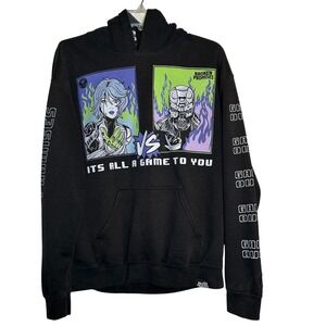 Broken‎ Promises Game Over Graphic Hoodie Medium Black Gaming Cyberpunk Style